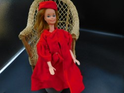 939 1962 65 BARBIE RED FLARE VELVET COAT, LABEL, RED CLUTCH, OR PILLBOX HAT CHOICE